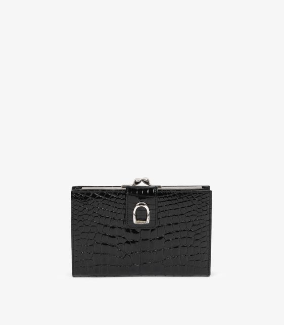 Black Shiny Alligator Leather Vintage Stirrup Wallet