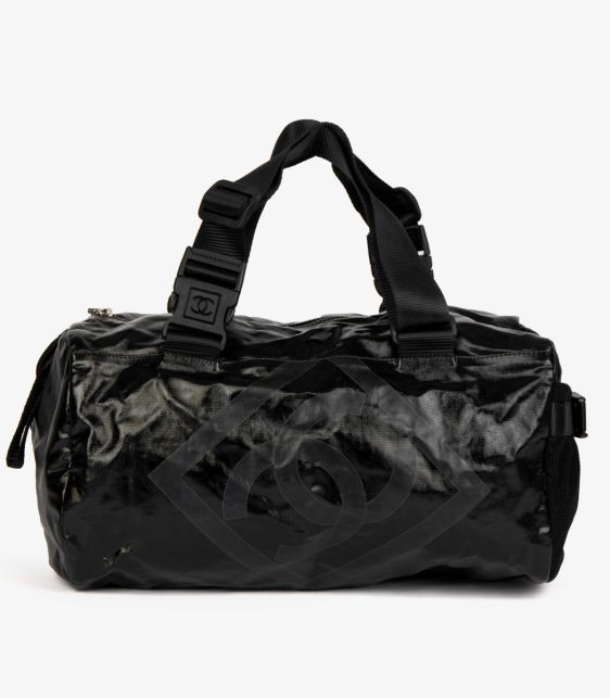 Black Vinyl & Mesh Sports Line Duffle Bag