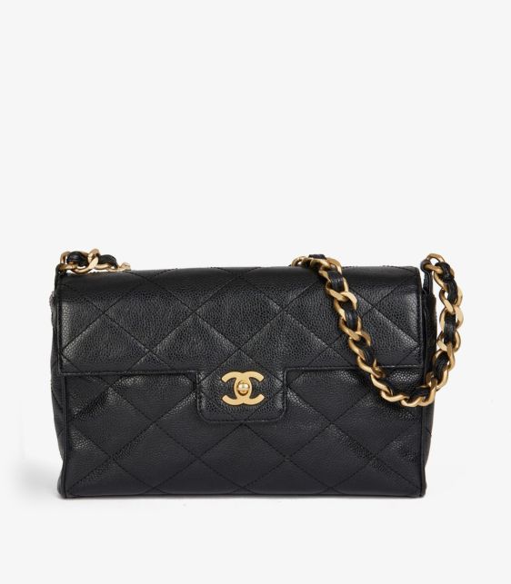 Black Quilted Caviar Leather Vintage Medium Classic Single Flap Bag