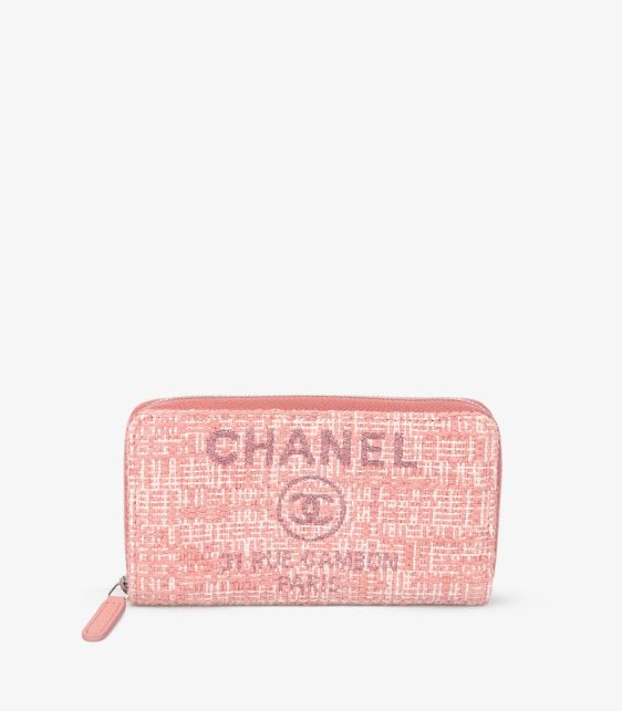Pink Tweed & Lurex Deauville Long Zip Wallet