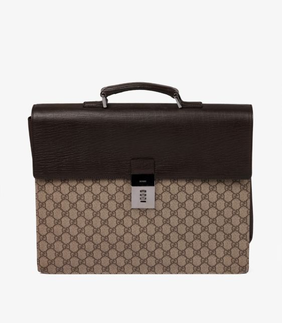 GG Supreme Coated Canvas & Brown Calfskin Leather Vintage Briefcase
