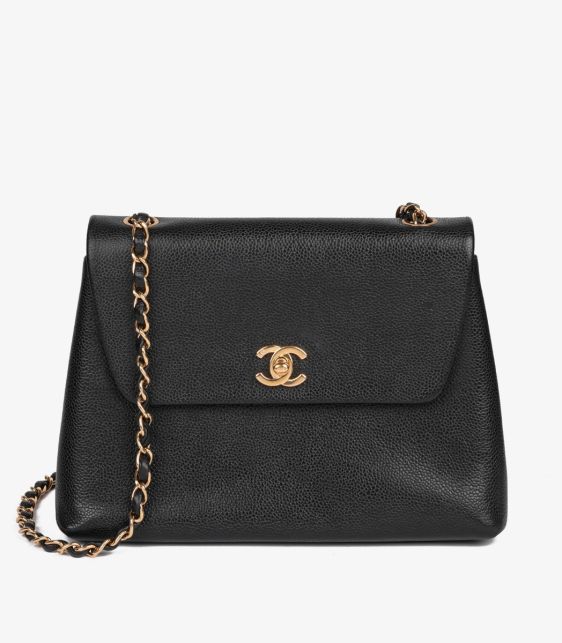 Black Caviar Leather Vintage Medium Classic Single Flap Bag
