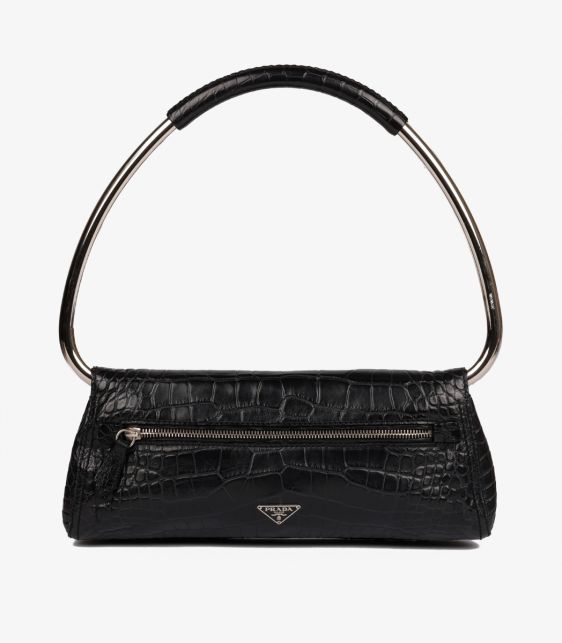 Midnight Blue Matte Alligator Leather Ring Top Handle Shoulder Bag