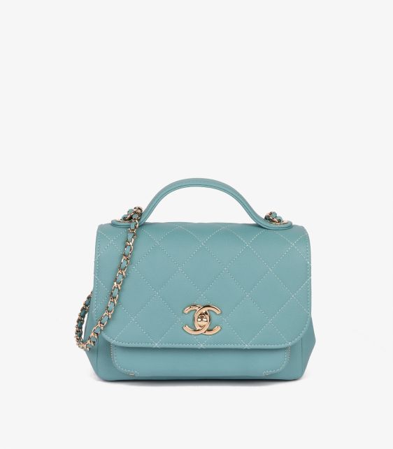 Teal Quilted Caviar Leather Mini Business Affinity Flap Bag