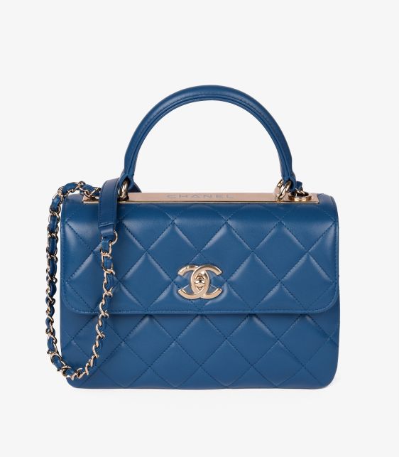 Blue Quilted Lambskin Leather Small Trendy CC Top Handle