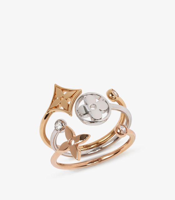 Diamond Set 18ct White Gold, 18ct Yellow Gold and 18ct Rose Gold Idylle Blossom Set of 3 Rings