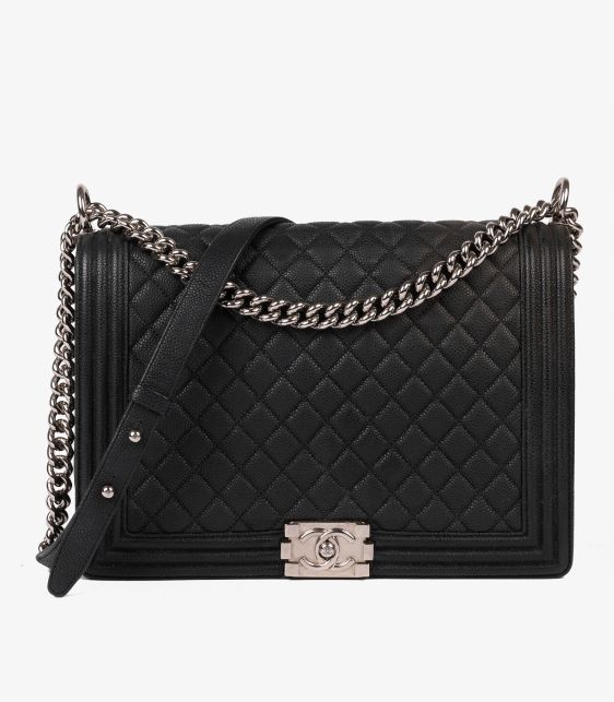 Black Quilted Caviar Leather Large Le Boy Bag