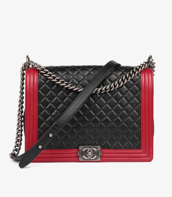 Black & Red Quilted Lambskin Large Le Boy Bag