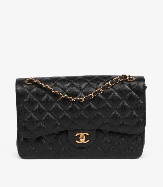 Black Quilted Caviar Leather Jumbo Classic Double Flap Bag