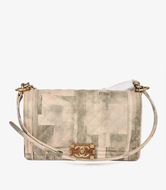 Green & Beige Painted Quilted Caviar Leather Cuba Medium Le Boy Bag
