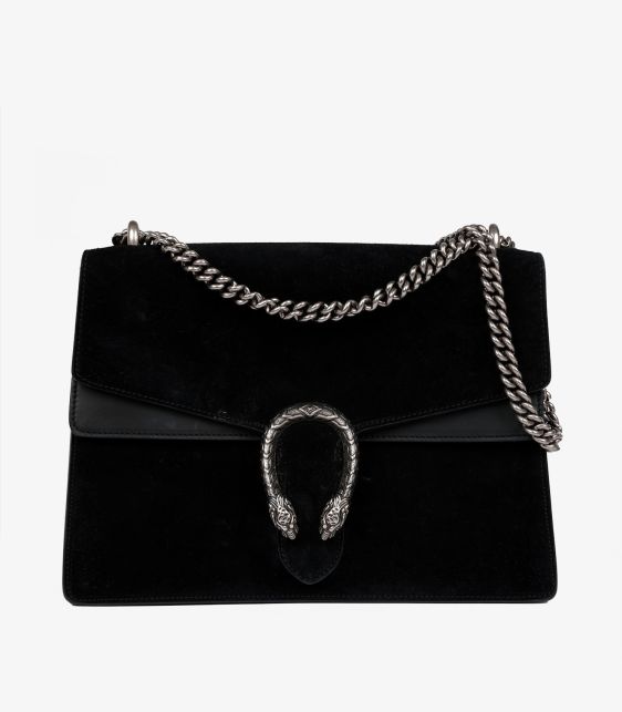 Black Suede & Black Smooth Leather Medium Dionysus Shoulder Bag