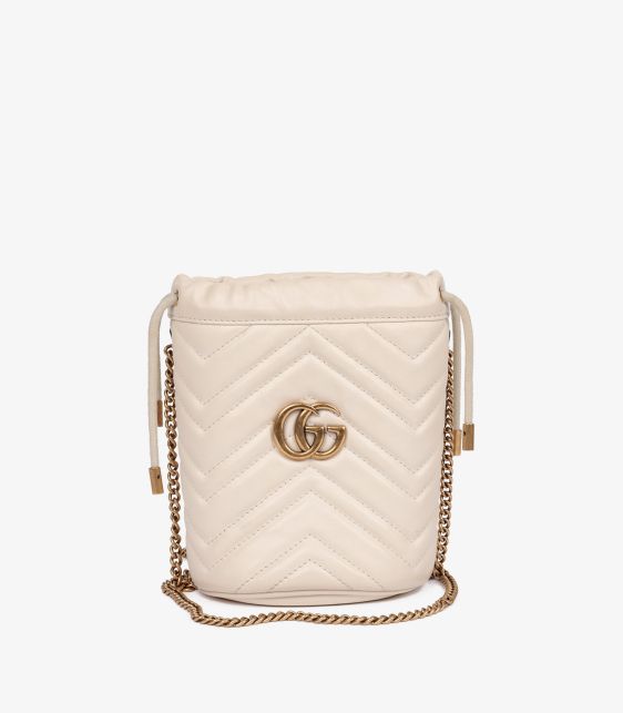 Beige Chevron Quilted Calfskin Leather GG Marmont Mini Bucket Bag