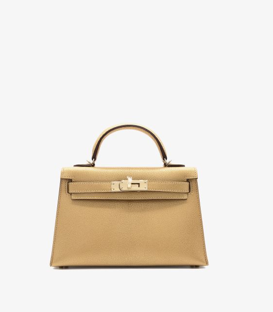 D'Ore Metallic Gold Chèvre Chamkila Leather Kelly 20cm II Sellier
