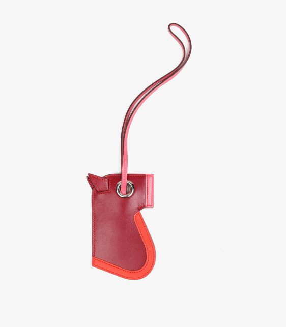 Hermès Rubis, Orange Poppy & Rose Azalee Tadelakt Leather Camail Key Holder Charm at Xupes