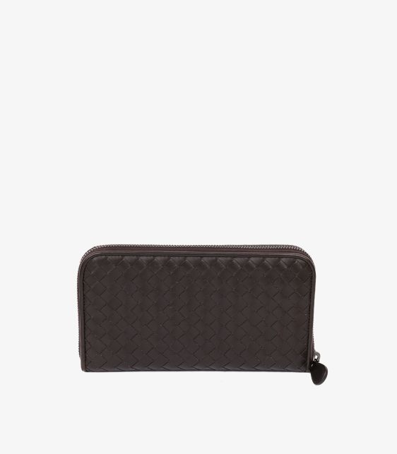 Brown Intrecciato Leather Long Zip Wallet