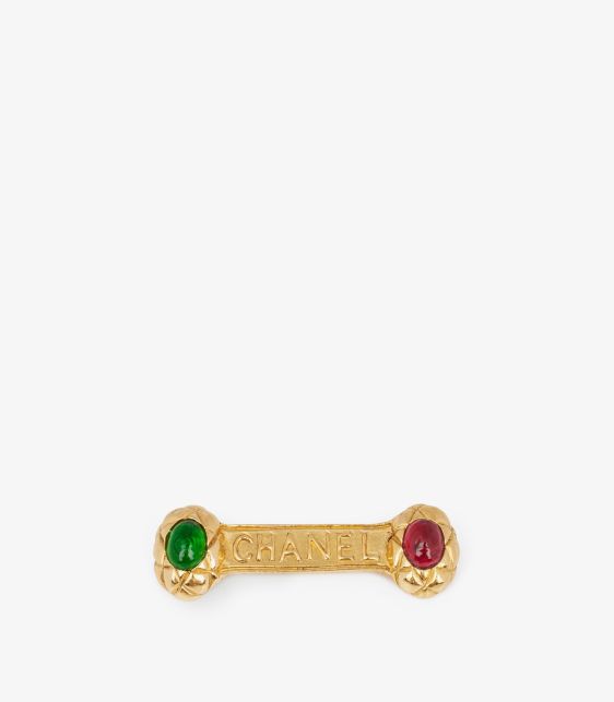 Gripoix Glass Gold Tone Logo Brooch