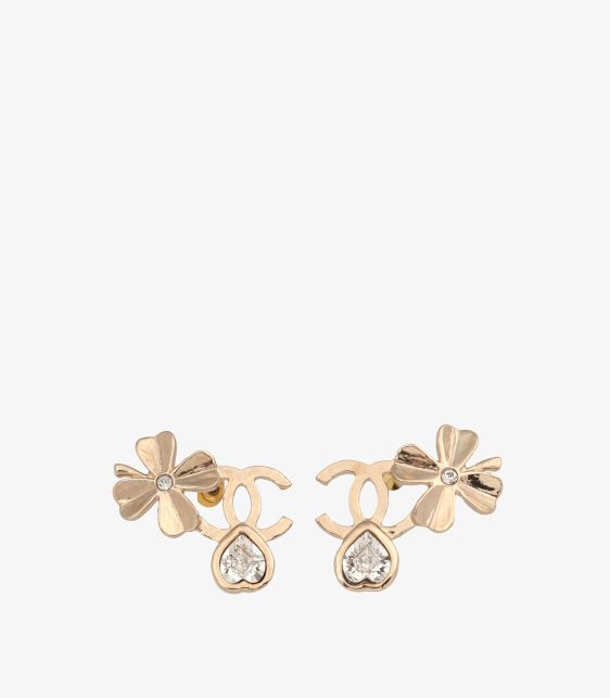 Crystal Gold Tone Four Leaf Clover CC Stud Earrings