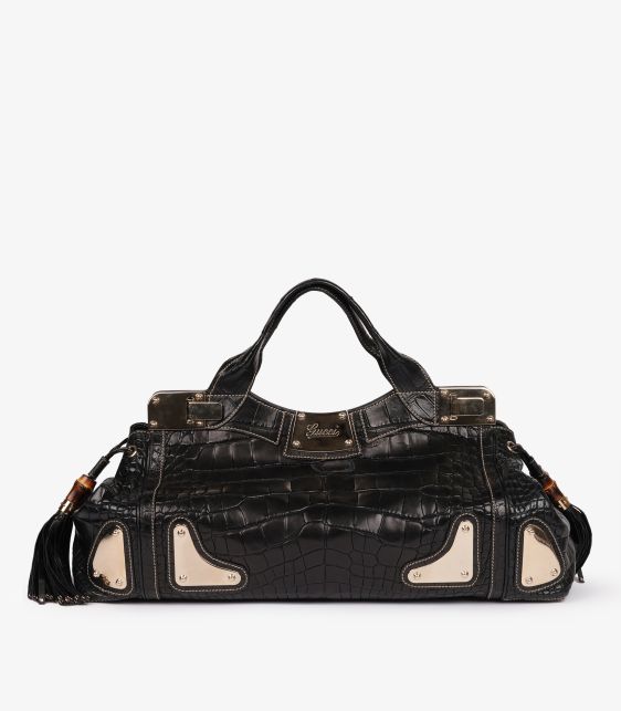Black Matte Alligator Leather Large Tassle Race Tote