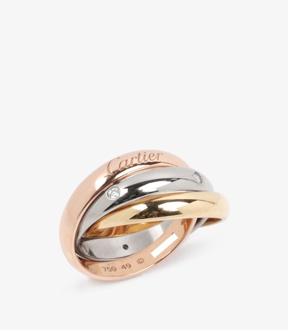 Diamond Set 18ct White Gold, 18ct Yellow Gold and 18ct Rose Gold Medium Trinity Ring