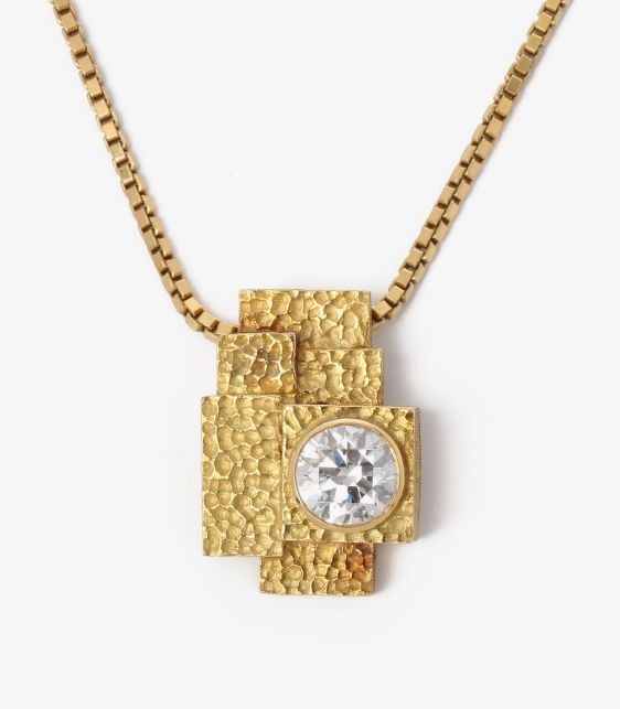 2.18ct Brilliant Cut Diamond 18ct Yellow Gold Vintage Bespoke Pendant