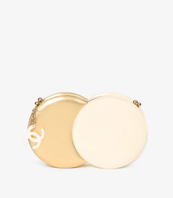 Gold Lambskin & Beige Patent Leather Double Circle Clutch