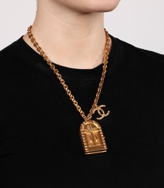 Gold Tone 31 Rue Cambon Door Necklace