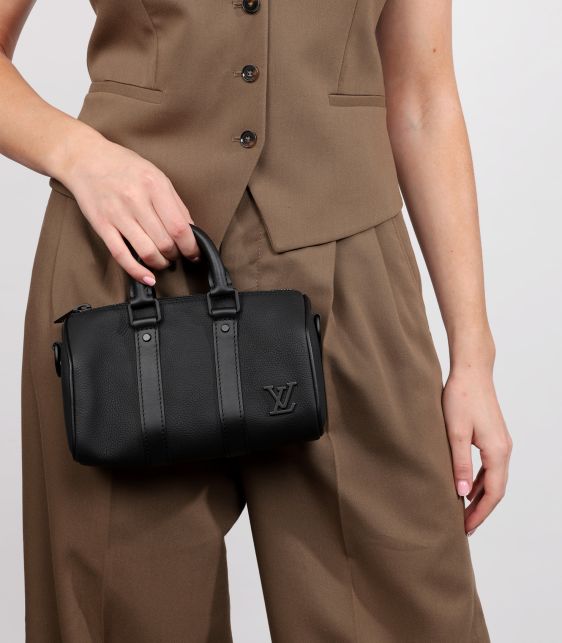 Black Aerogram Calfskin Leather Keepall XS 20 Bandoulière
