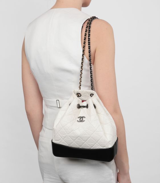 Black Smooth Calfskin Leather & White Aged Calfskin Leather Gabrielle Backpack