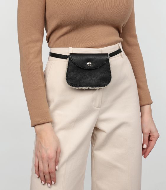 Black Shearling Belt Pouch