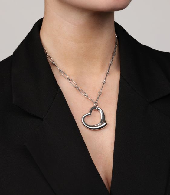 Sterling Silver Elsa Peretti Open Heart Large Link Necklace