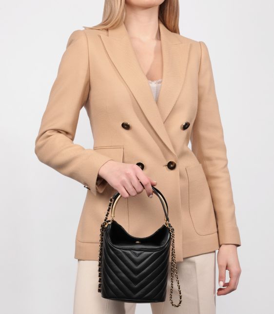 Black Chevron Quilted Lambskin Handle with Chic Bucket Bag