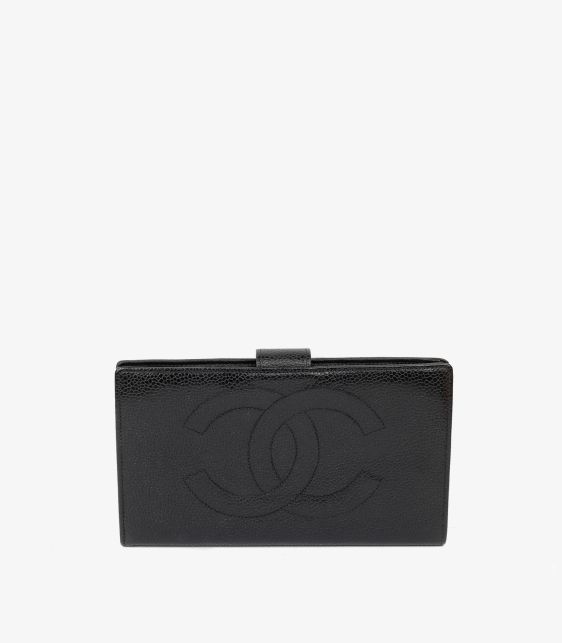 Black Caviar Leather Timeless Long Wallet
