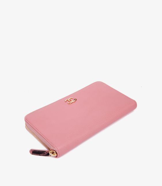 Pink Goatskin Leather Clover Zip Wallet