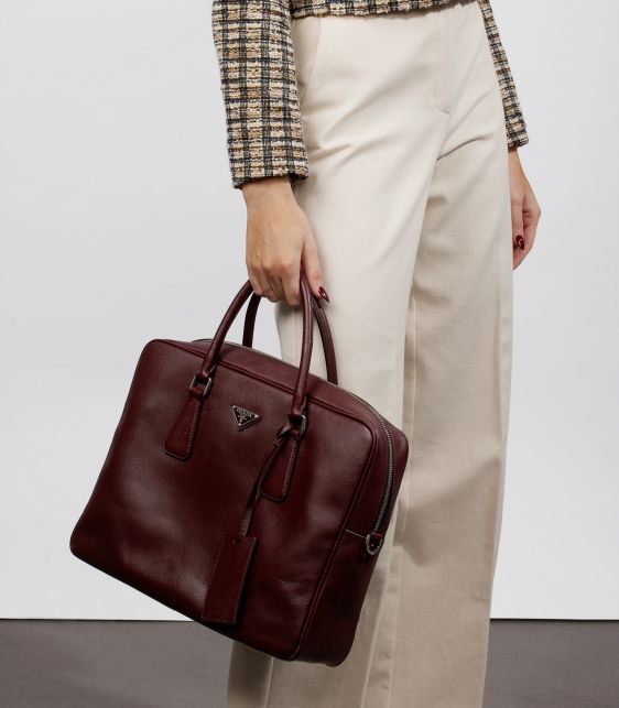 Burgundy Saffiano Leather Work Bag