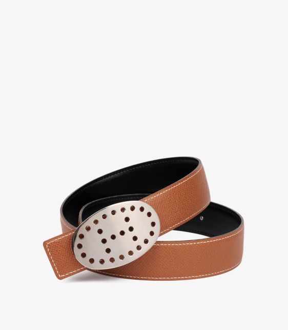 Gold Epsom Leather & Black Box Calf Leather Vintage 32mm Mirage Reversible Belt - 70