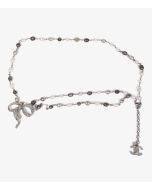 Chanel Silver Tone Metal Faux Pearl & Crystal Bow Chain Belt at Xupes