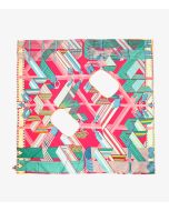Hermès Lime, Tosca, Rose Tyrien & Vert Verone Silk Sangles En Zigzag Carrè Petit H Shrug at Xupes